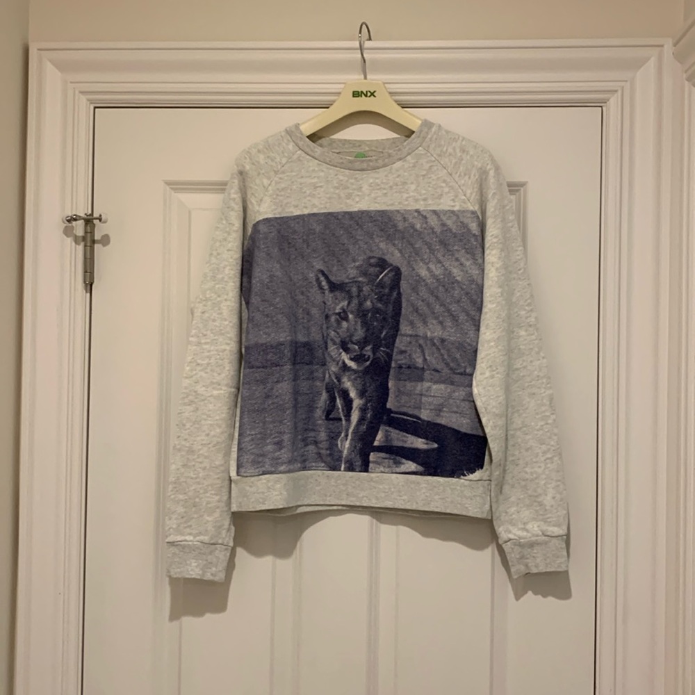 Stella McCartney Heather grey sweatshirt with tiger photo graphic in blue